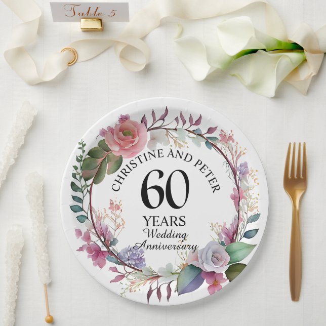 Assiettes En Carton Tout Mariage (60) Élégant Anniversaire Floral (Mariage)