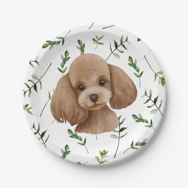 Assiettes En Carton Toy Poodle Green Boho Baby shower Plaques en papie (Devant)
