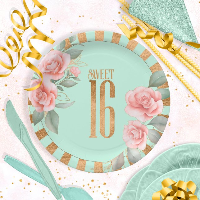 Assiettes En Carton Traces d'huile d'or Sweet sixteen floral ID757 (Créateur téléchargé)