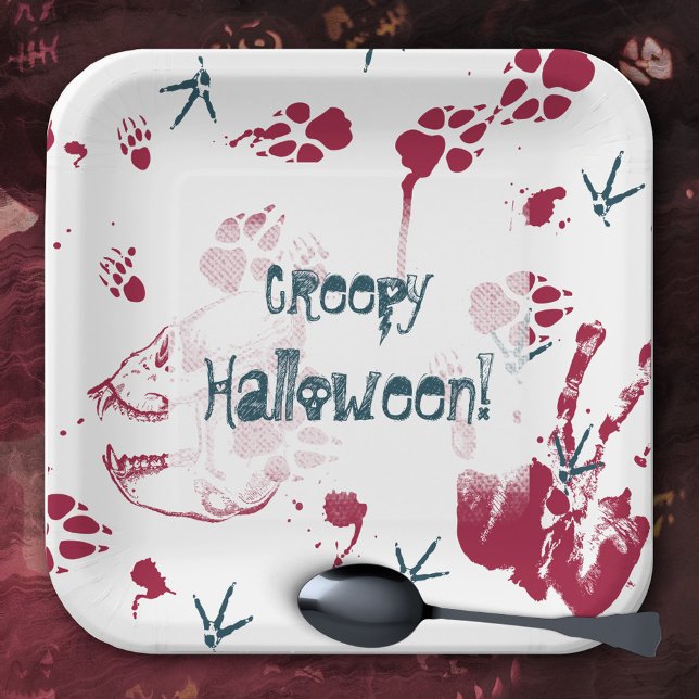 Assiettes En Carton Traces sanguines déplaisantes du crâne d'Halloween (Créateur téléchargé)