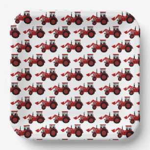 Assiettes En Carton Tracteur Ferme Rouge