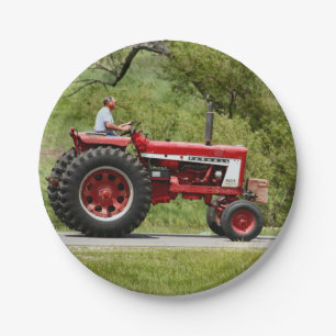 Assiettes En Carton Tracteur rouge
