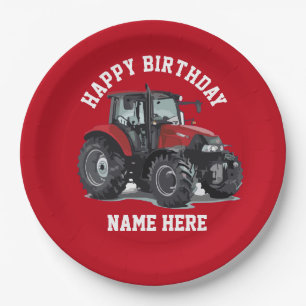 Assiettes En Carton Tracteur rouge Agriculture Plaques d'anniversaire