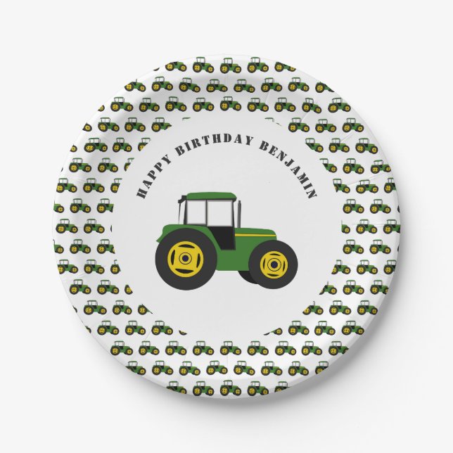 Assiettes En Carton Tracteur vert Anniversaire Plaques de papier perso (Devant)