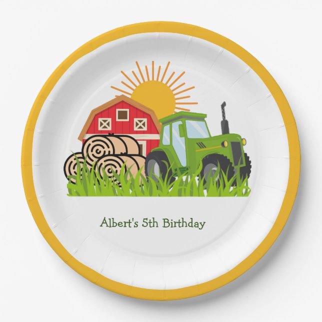 Assiettes En Carton Tracteur vert | Plaques papier à thème Anniversair (Devant)