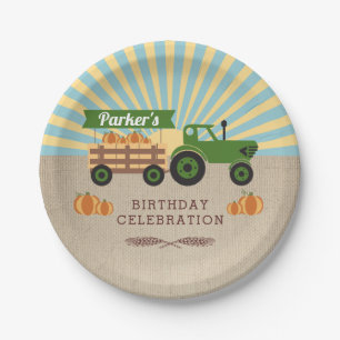 Assiettes En Carton Tractor Hayride Citrouille fête d'anniversaire