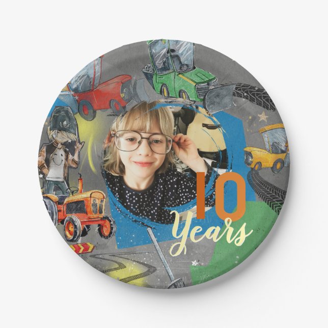 Assiettes En Carton Tractors Birthday 10 Years (Devant)