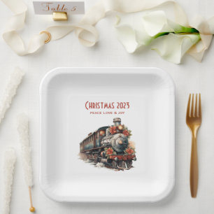 Assiettes En Carton Train à vapeur à l'ancienne Noël rétro