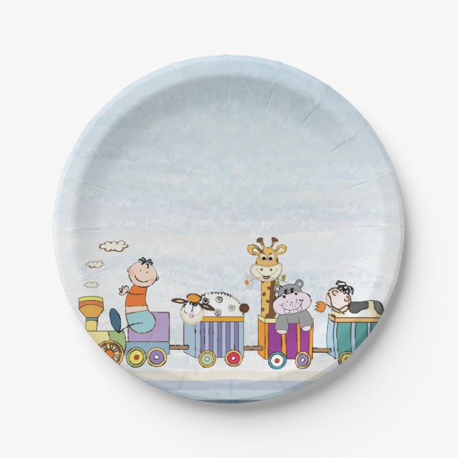 Assiettes En Carton Train animal (Devant)