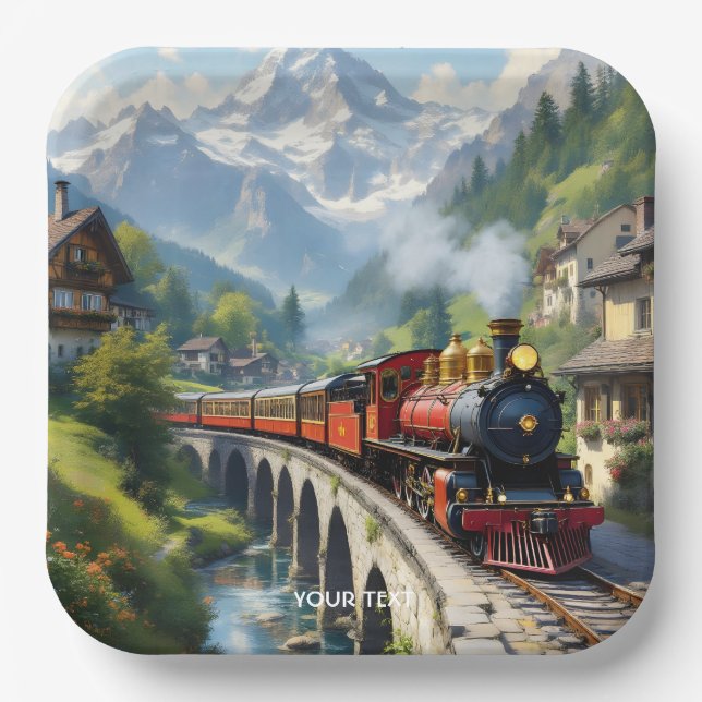 Assiettes En Carton Train antique Imaginaire Crimson (Recto)