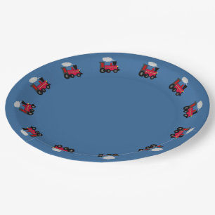 Assiettes En Carton Train Choo Choo avec Plaque de Blackground Bleue