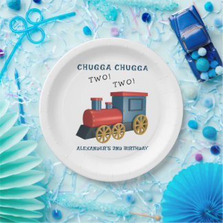 Assiettes En Carton Train Chugga Two Two Deuxième Anniversaire