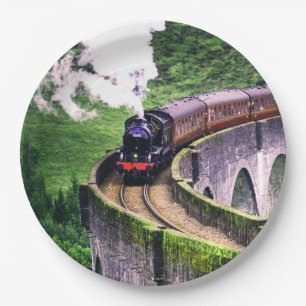 Assiettes En Carton Train de locomotives sur le pont