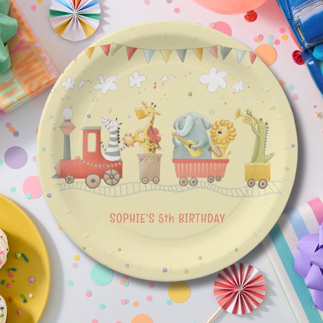 Assiettes En Carton Train de musique avec animaux sauvages anniversair (Créateur téléchargé)