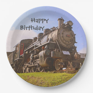 Assiettes En Carton Train de vapeur de joyeux anniversaire