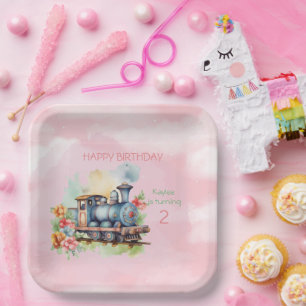 Assiettes En Carton Train Engine Girl 2e anniversaire