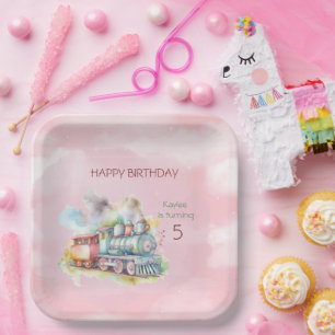Assiettes En Carton Train Engine Girl 5th. Anniversaire