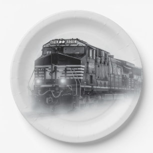 Assiettes En Carton Trains de train noir et blanc