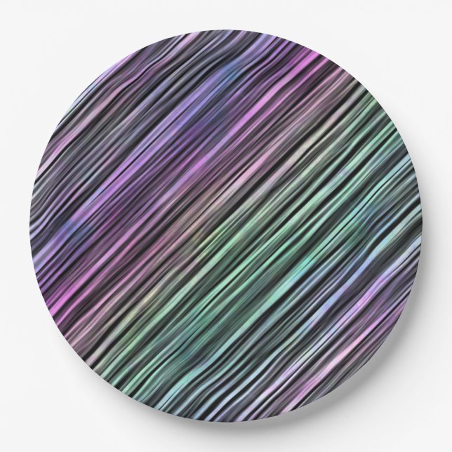 Assiettes En Carton trait arc-en-ciel sur noir : (Devant)