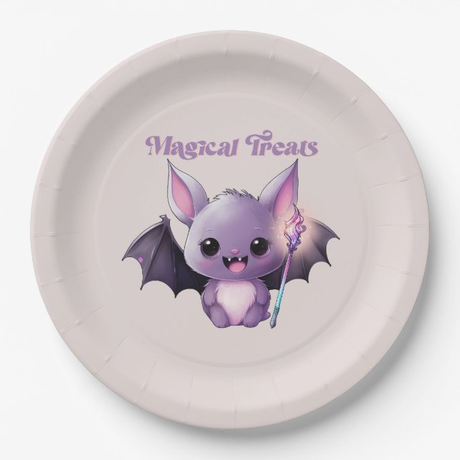 Assiettes En Carton Traitements magiques avec Bats mignons (Devant)