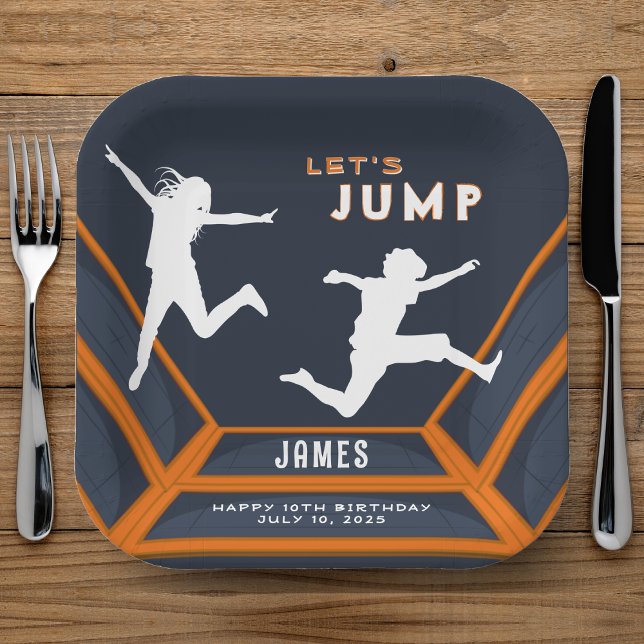 Assiettes En Carton Trampoline Park Jump Orange Birthday Party (Trampoline Park Let's Jump Orange Birthday Party Paper Plates
)