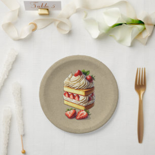 Assiettes En Carton Tranche de fraises de gâteau aux fraises