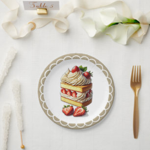 Assiettes En Carton Tranche de gâteau court aux fraises
