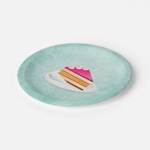 Assiettes En Carton tranche de gâteau sur une texture vintage verte