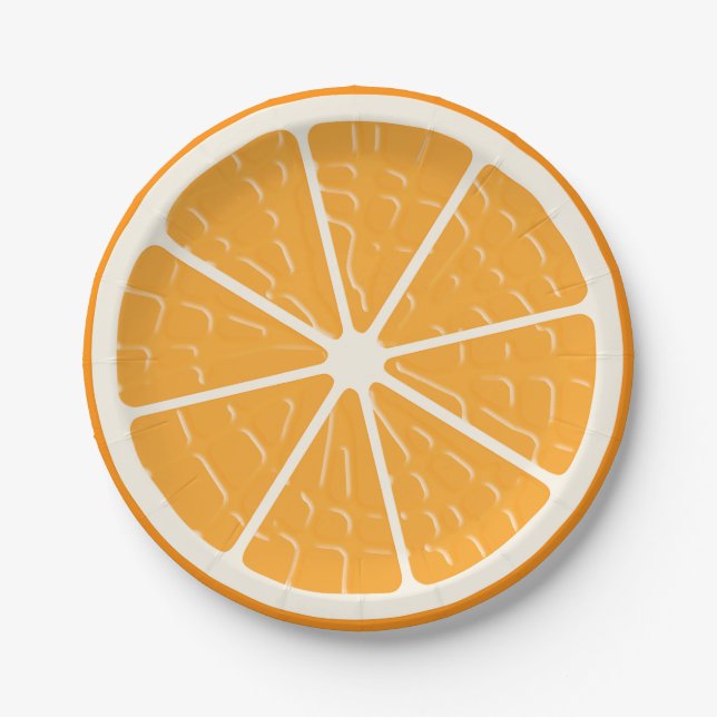 Assiettes En Carton Tranchée de fruits stylisés à l'orange (Devant)