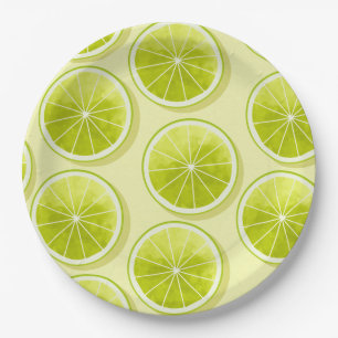 Assiettes En Carton Tranches de chaux sur Jaune clair