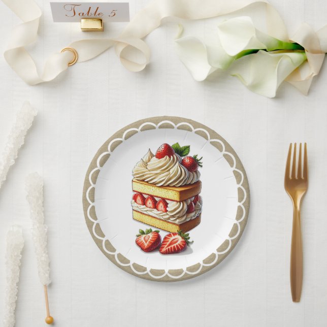 Assiettes En Carton Tranches de fraises à gâteau court (Mariage)
