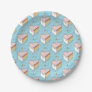 Assiettes En Carton Tranches de gâteau en arc-en-ciel