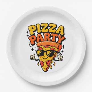 Assiettes En Carton Tranches de pizza cool avec des lunettes de soleil