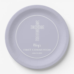 Assiettes En Carton Transversale Lavande Communion Baptême Christening