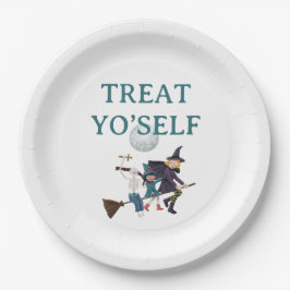 Assiettes En Carton Treat Yo’Self Halloween Party. Cute Flying Witches