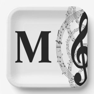 Assiettes En Carton treble clef musique note musicien monogramme carré