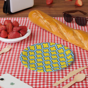 Assiettes En Carton Trellis jaune et bleu bébé, treillis, Quatrefoil