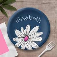 Trendy Daisy Floral Illustration - navy and pink
