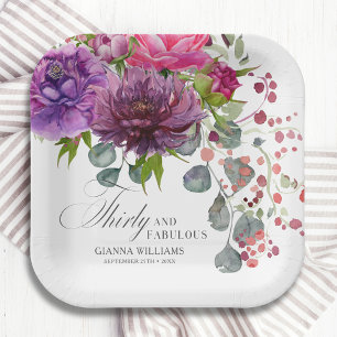 Assiettes En Carton Trente et fabuleux Elégant Floral 30e anniversaire