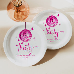 Assiettes En Carton Trentième Anniversaire Thème Boule Disco Rose