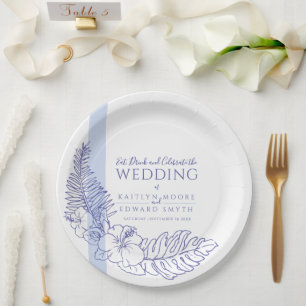 Assiettes En Carton Très peri bleu tropical ligne art mariage 