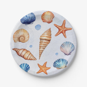Assiettes En Carton Trésor de Coquillages de Mer Côtière Moderne Anniv