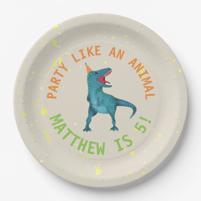 Assiettes En Carton Trex Dinosaur Plaques de fête d'anniversaire (Devant)