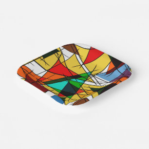 Assiettes En Carton Triangle Coloré Géométrique Moderne