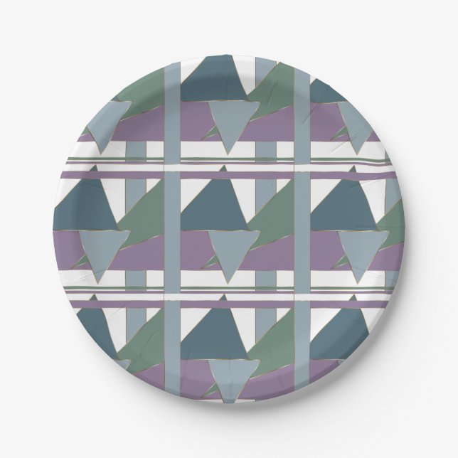 Assiettes En Carton Triangle géométrique Motif bleu violet vert (Devant)