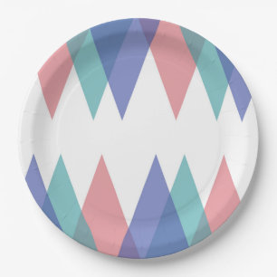 Assiettes En Carton Triangles bleu et corail