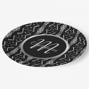 Assiettes En Carton Triangles géométriques monogrammes noirs et blancs