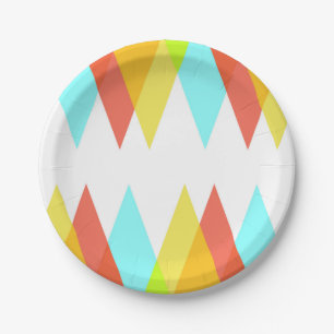 Assiettes En Carton Triangles jaunes, rouges et bleus cadets