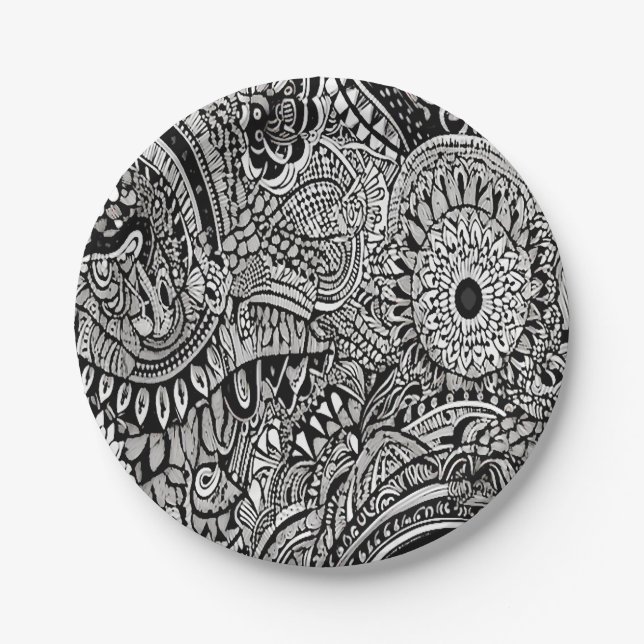 Assiettes En Carton tribal black and white (Devant)