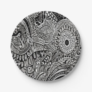 Assiettes En Carton tribal noir et blanc